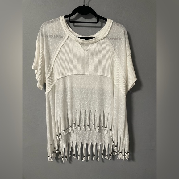 NWOT POL Fringe Hem Semi Sheer White Top. Size Small - Picture 1 of 6